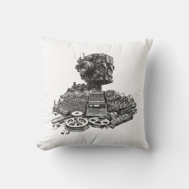 Analog Robot head: Modular Synth Design Throw Pillow (Front)