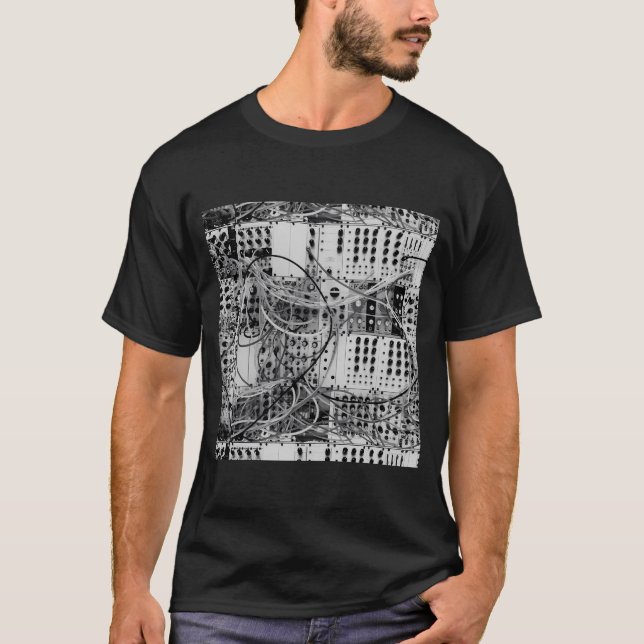 Analog Synthesizer - Modular Design - Black & Whit T-Shirt (Front)