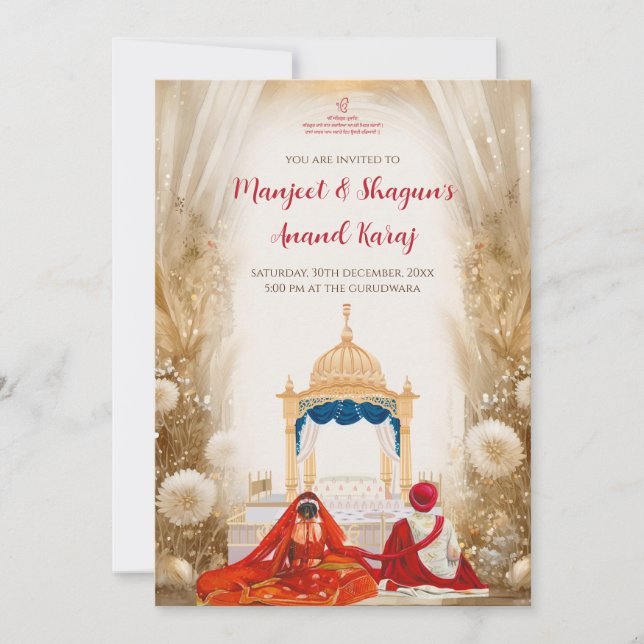 Anand Karaj invitations Digital Sikh Wedding cards (Front)