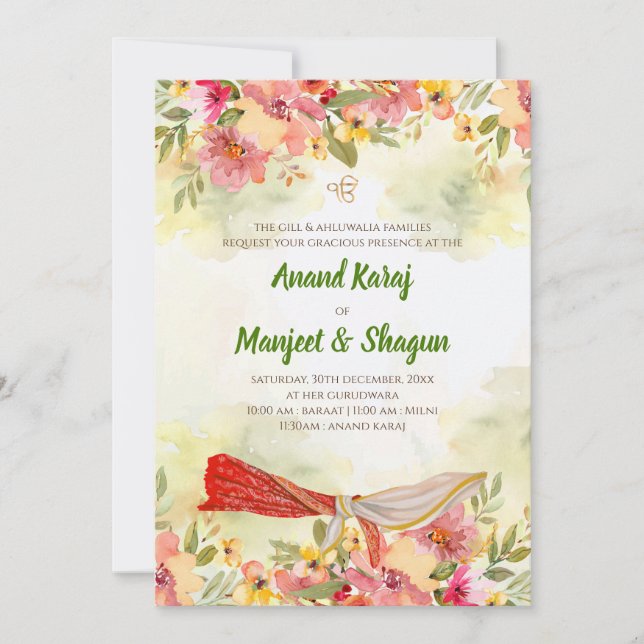 Anand Karaj invitations & Sikh wedding cards (Front)