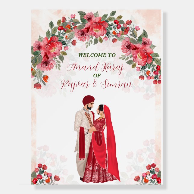 Anand Karaj Sign, Sikh wedding welcome sign (Front)