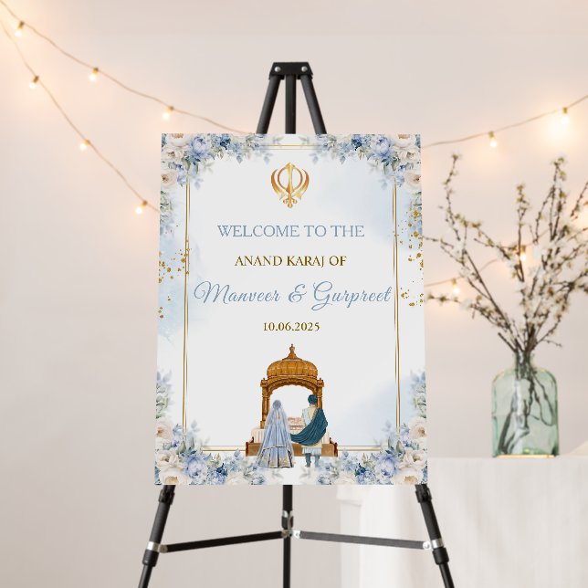  Anand Karaj Welcome Board, Sikh Wedding Sign  (In Situ (Stand))