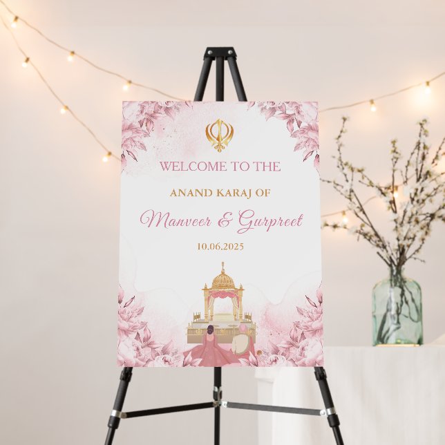 Anand Karaj Welcome Board, Sikh Wedding Sign (In Situ (Stand))