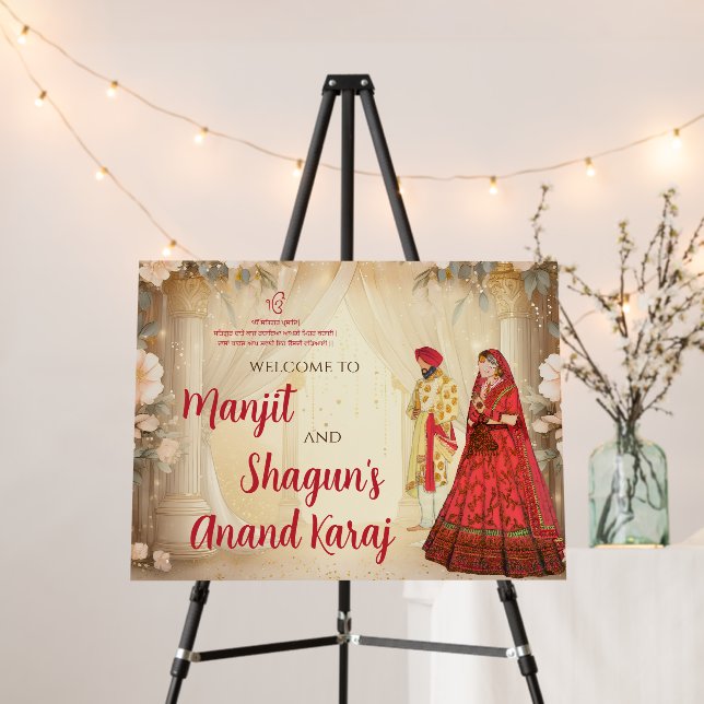 Anand Karaj Welcome sign Punjabi Wedding Signs (In Situ (Stand))