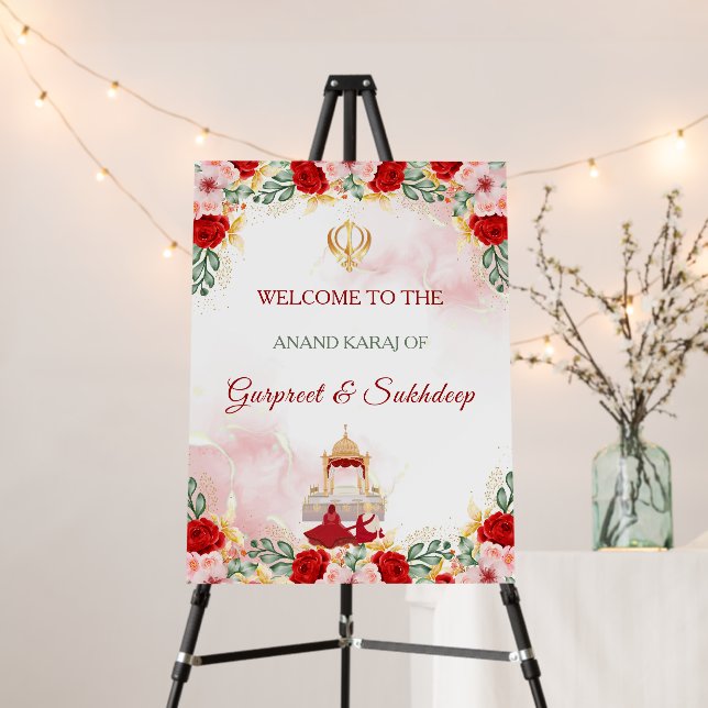 Anand Karaj Welcome Sign, Sikh Wedding Foam Board (In Situ (Stand))