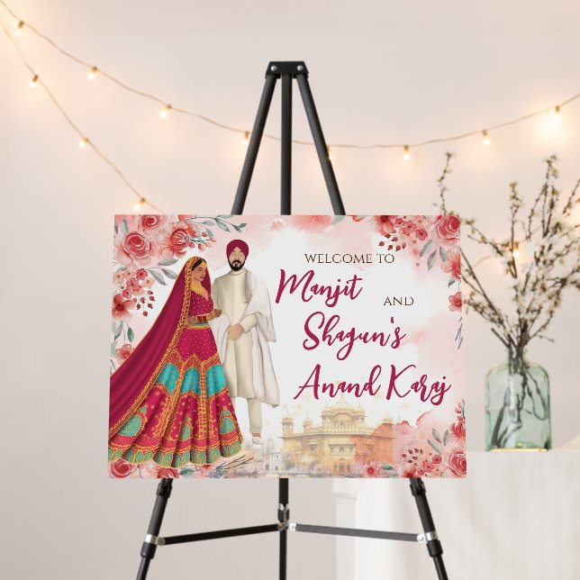 Anand Karaj Welcome Sign Sikh Wedding Sign (In Situ (Stand))