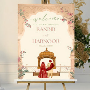 Anand Karaj Welcome Sign with Couple Illustration