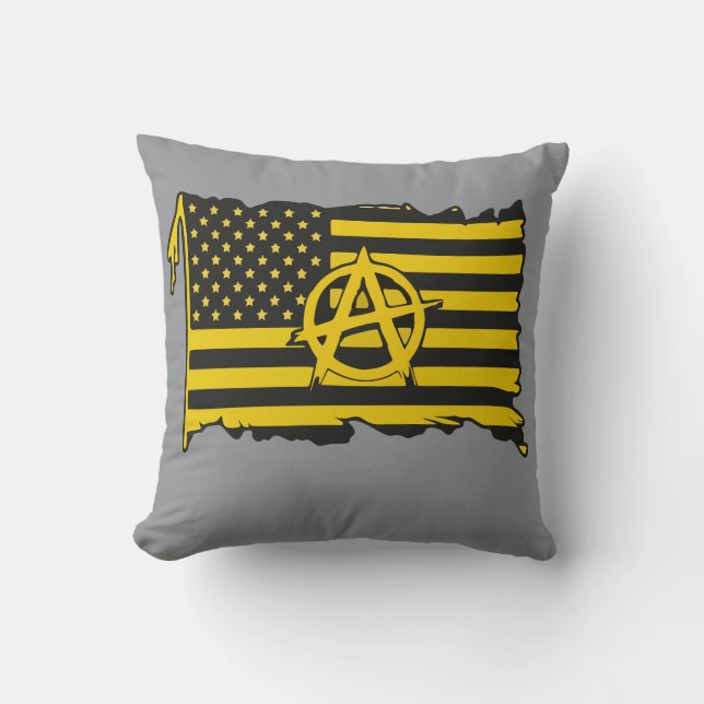Anarcho-Capitalist Flag USA  Black & Gold flag Throw Pillow (Front)