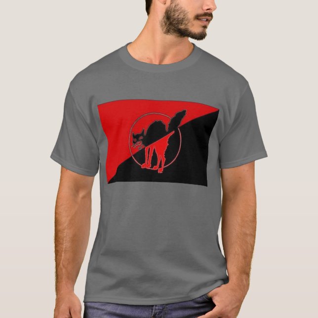 Anarcho Syndicalist flag with Sabotage Cat T-Shirt (Front)