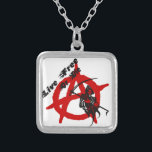 Anarchy Grim Reaper Silver Plated Necklace<br><div class="desc">Red Anarchy symbol with black Grim Reaper overlay and text: "Live Free or Die"</div>