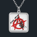 Anarchy Grim Reaper Silver Plated Necklace<br><div class="desc">Red Anarchy symbol with black Grim Reaper overlay and text: "Live Free or Die"</div>