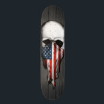 Anarchy Skull Skateboard<br><div class="desc">Cool skull design skateboard made for all skaters boys and girls. Perfect gift for every skater. Skate with style with this patriotic skull.Dark wood texture with an amazing skull and american flag design.</div>