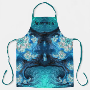 ANASTASIA ~ ABSTRACT FRACTAL Blue Aqua White ~ Apron