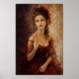 Anastasia Crimson Grace – Red Impasto Portrait Poster