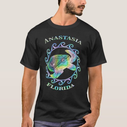 Anastasia Florida Vacation Colorful Tribal Turtle T_Shirt