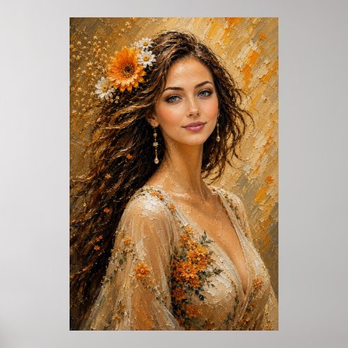 Anastasia Golden Bloom – Elegant Floral Portrait W Poster