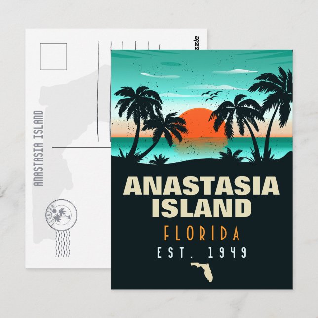 Anastasia Island Florida Retro Sunset Souvenirs Postcard (Front/Back)