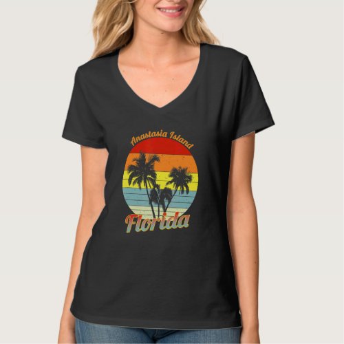 Anastasia Island Florida Retro Tropical Palm Trees T_Shirt