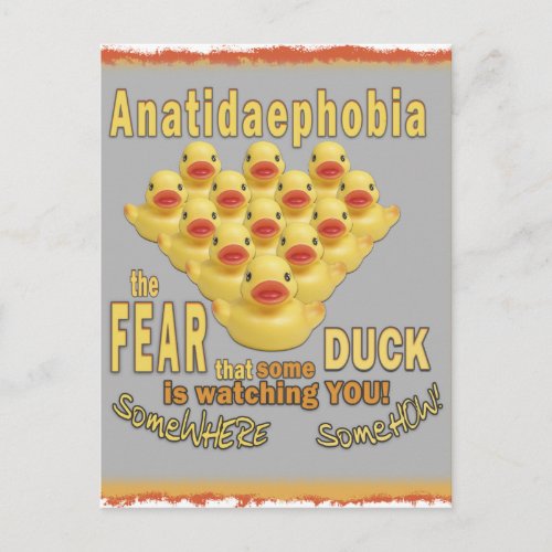 ANATIDAEPHOBIA _ FEAR OF DUCKS  Rubber Duck Postcard