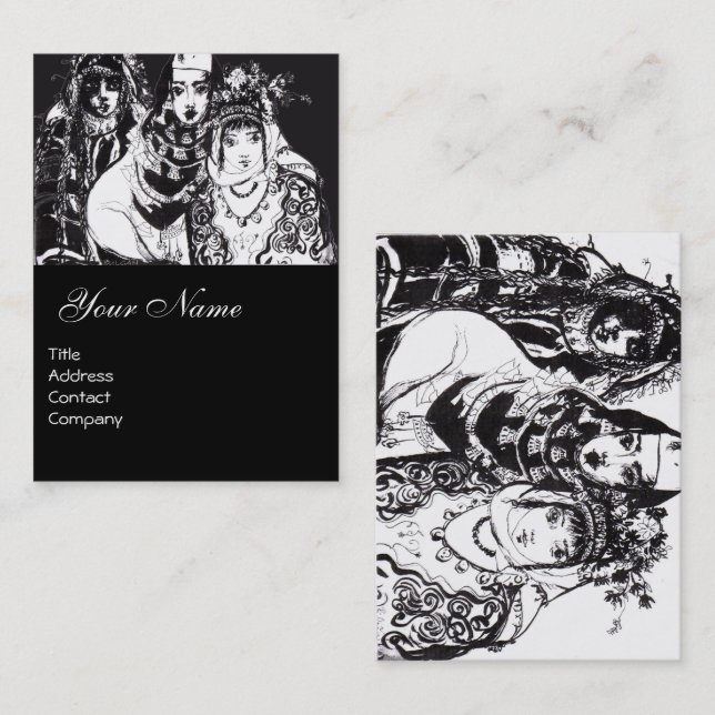 ANATOLIAN GIRLS Black White Ink Drawing Business Card (Front/Back)