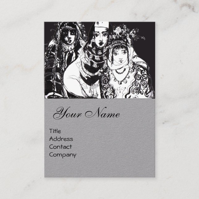 ANATOLIAN GIRLS Drawing Black White Grey Paper Business Card (Front)