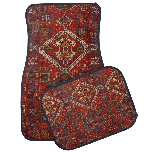 Anatolian  rug design in  red&blue  car mat set (Set)