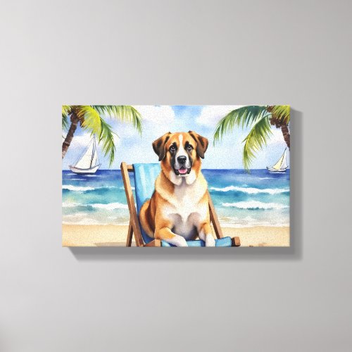 Anatolian Shepherd Beach Scene Canvas Print