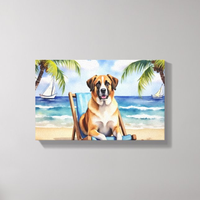 Anatolian Shepherd Beach Scene Canvas Print (Front)