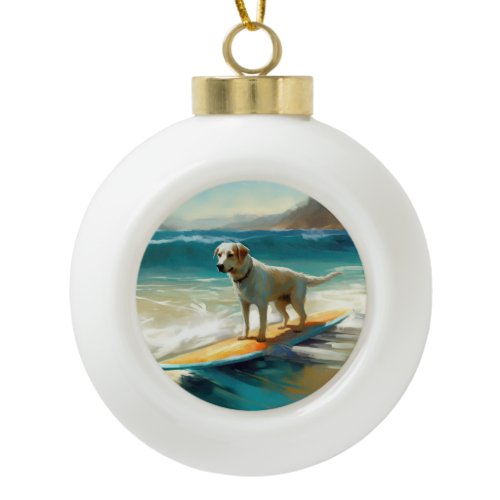 Anatolian Shepherd Beach Surfing Painting  Ceramic Ball Christmas Ornament