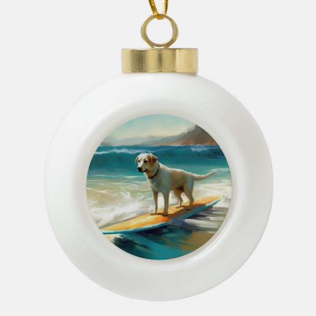 Anatolian Shepherd Beach Surfing Painting  Ceramic Ball Christmas Ornament (Front)
