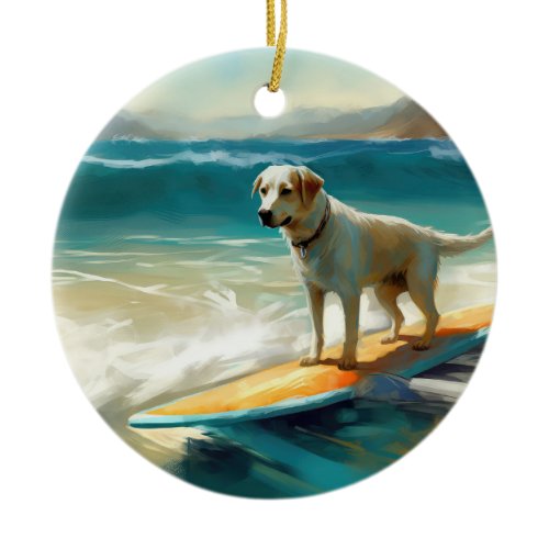 Anatolian Shepherd Beach Surfing Painting  Ceramic Ornament