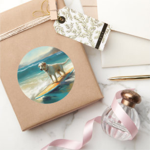 Anatolian Shepherd Beach Surfing Painting  Classic Round Sticker