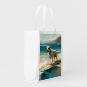 Anatolian Shepherd Beach Surfing Painting Grocery Bag