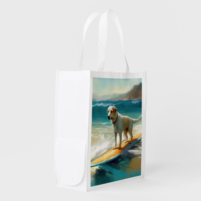Anatolian Shepherd Beach Surfing Painting  Grocery Bag (Front Side)