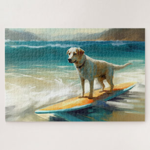 Anatolian Shepherd Beach Surfing Painting Jigsaw Puzzle