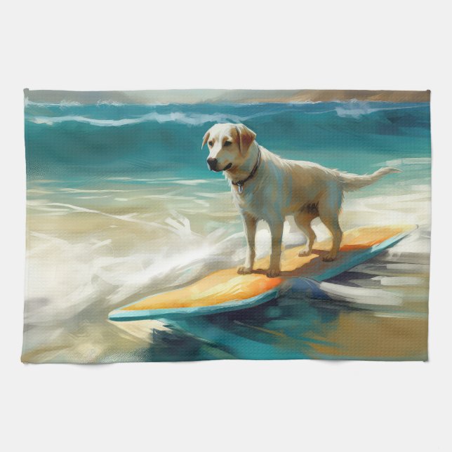 Anatolian Shepherd Beach Surfing Painting  Kitchen Towel (Horizontal)