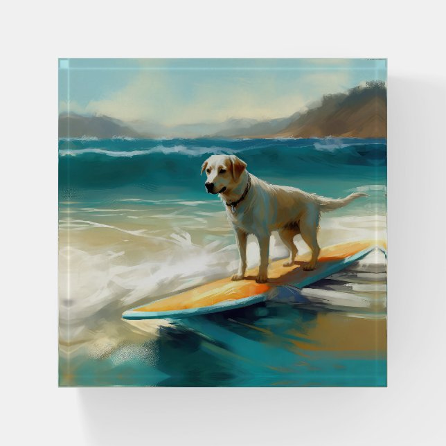 Anatolian Shepherd Beach Surfing Painting  Paperweight (Front)