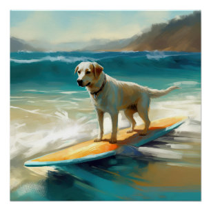 Anatolian Shepherd Beach Surfing Painting Poster