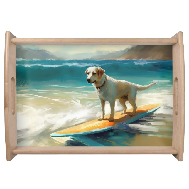 Anatolian Shepherd Beach Surfing Painting  Serving Tray (Front)