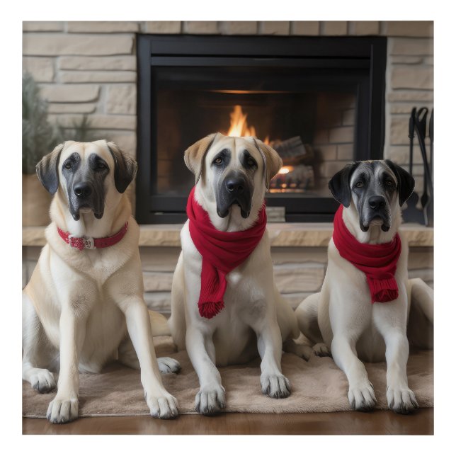 Anatolian Shepherd  by the Fireplace Christmas Acrylic Print (Front)