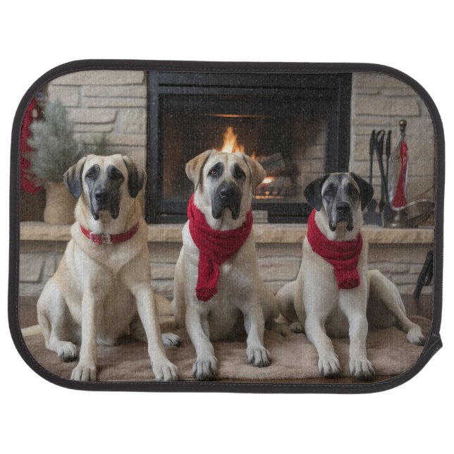 Anatolian Shepherd  by the Fireplace Christmas Car Floor Mat (Rear)