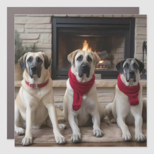 Anatolian Shepherd  by the Fireplace Christmas Car Magnet