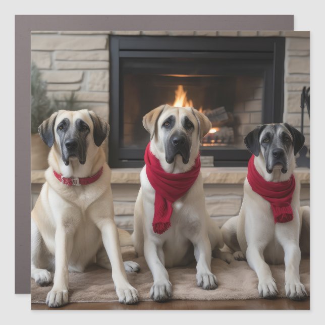 Anatolian Shepherd  by the Fireplace Christmas Car Magnet (Front)