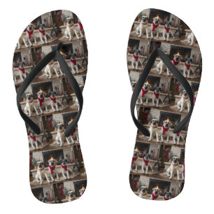 Anatolian Shepherd by the Fireplace Christmas Flip Flops