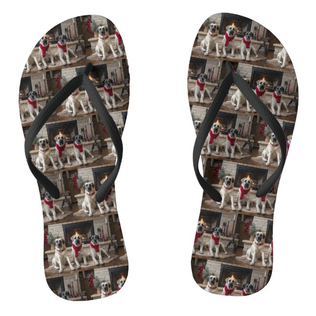 Anatolian Shepherd  by the Fireplace Christmas Flip Flops (Footbed)