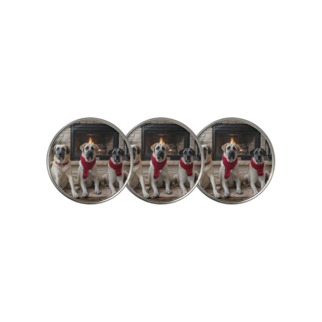 Anatolian Shepherd  by the Fireplace Christmas Golf Ball Marker (3 Up)