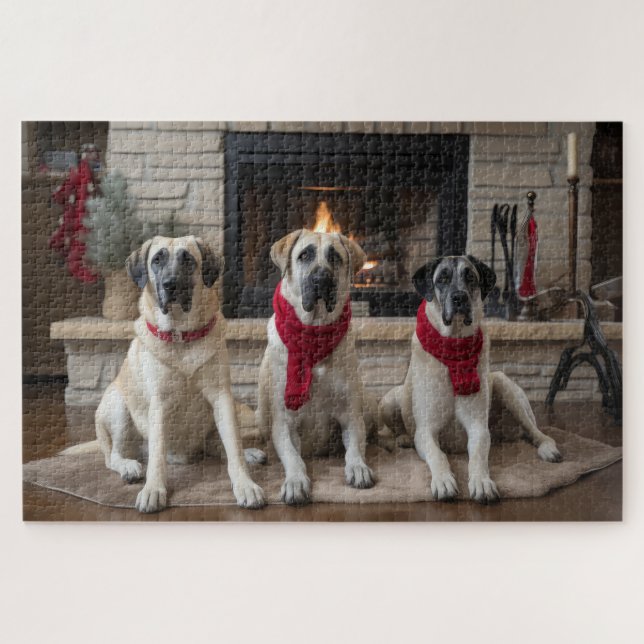 Anatolian Shepherd  by the Fireplace Christmas Jigsaw Puzzle (Horizontal)