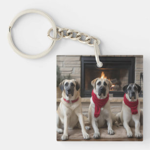 Anatolian Shepherd by the Fireplace Christmas Keychain