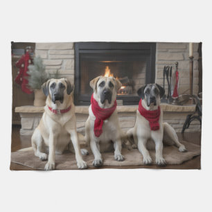 Anatolian Shepherd by the Fireplace Christmas Kitchen Towel