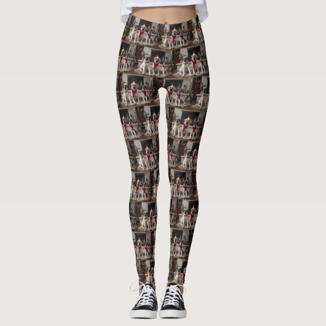 Anatolian Shepherd  by the Fireplace Christmas Leggings (Front)